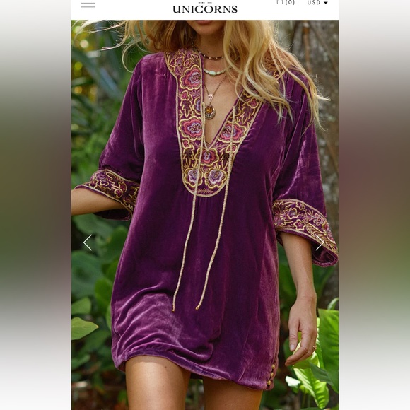 SIZE SWAP my S/for your XS CHASING UNICORNS VIOLET SILK VELVET TUNIC DRESS/NWT - Picture 3 of 5